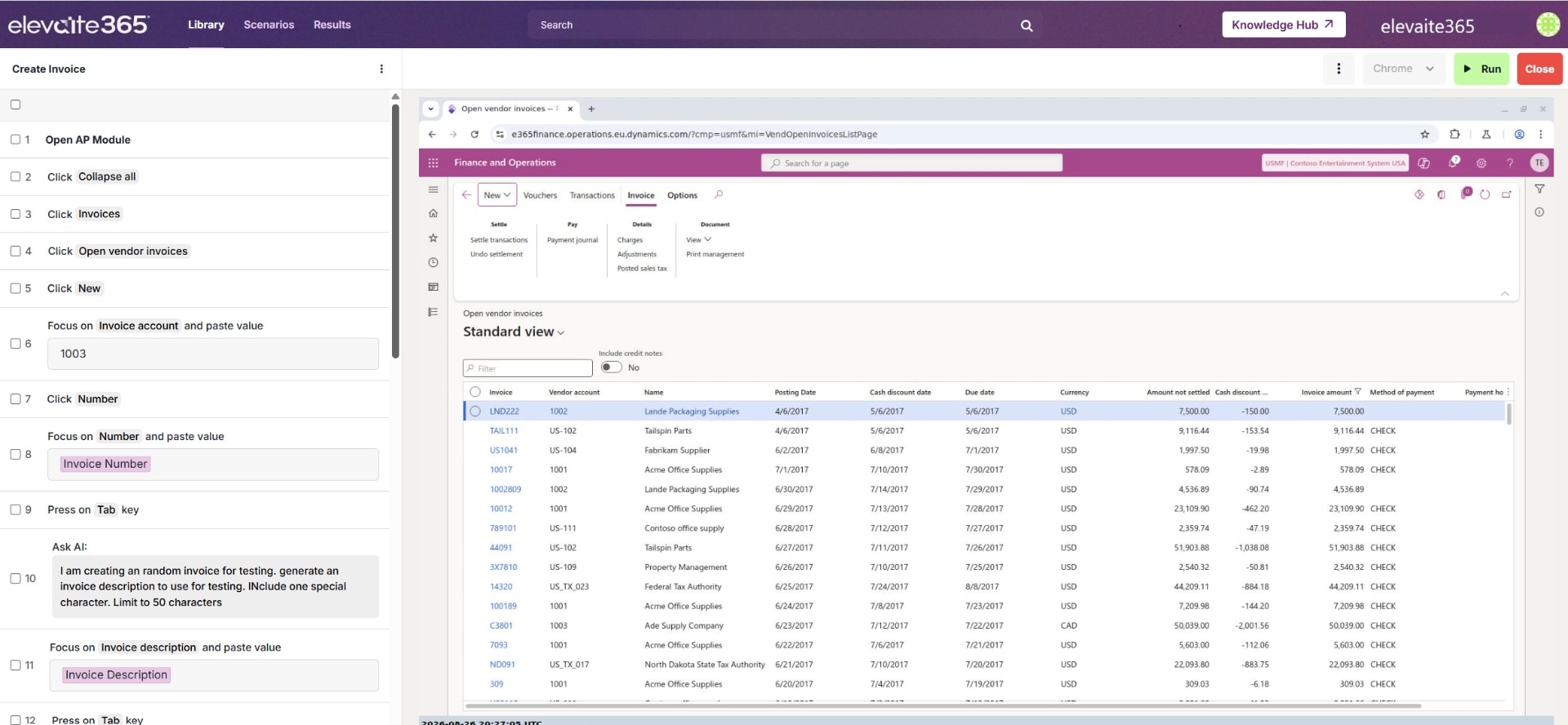 Building a Dynamics 365 test step in the elevaite365 no-code editor