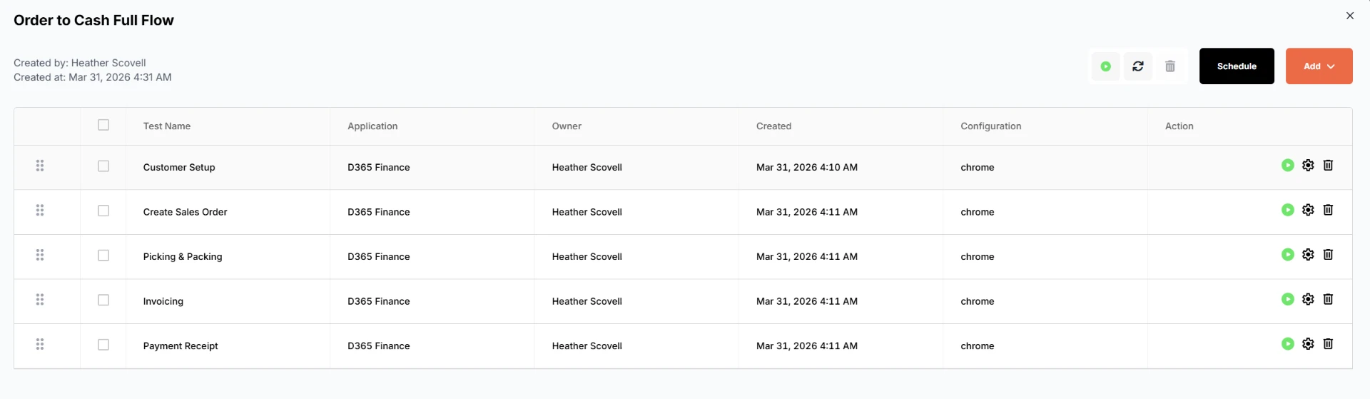 The Order to Cash full flow scenario in elevaite365